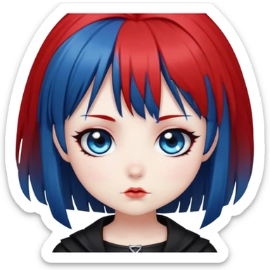 Chibi anime styled goth girl with blue eyes and red bangs with black hair  sticker