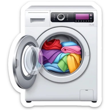 Open Washing machine with clothes inside sticker