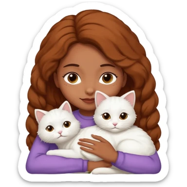 brown girl snuggling fluffy white cat, variation 3 sticker