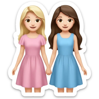 pride and prejudice happy blonde girl in light blue dress and long haired brunette girl in light pink dress sticker