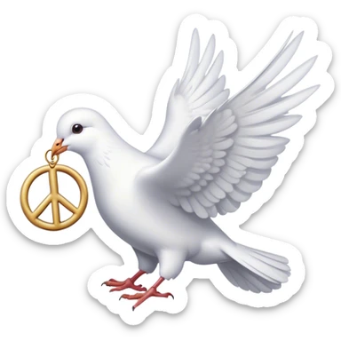 A white dove holds a peace symbol in its beak sticker