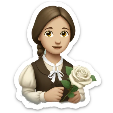 Charlotte Bronte holding a white rose in her hand sticker
