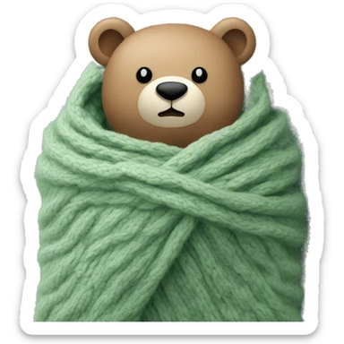 Cute Bear in cozy knitter Sage green blanket sticker