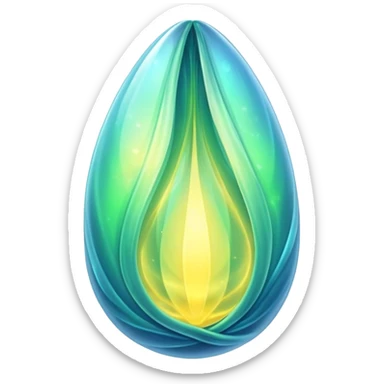 glowing green-blue ethereal magical cocoon with yellow magical aura, translucent, magical symbol, soft curves, gentle green-blue hues sticker