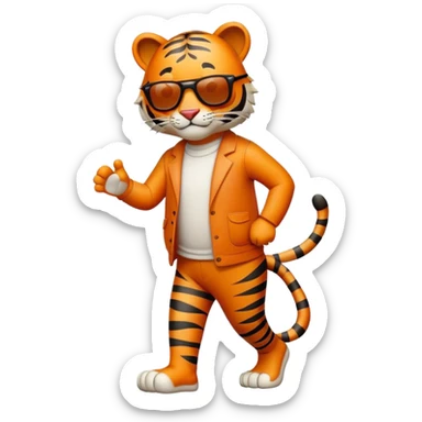 friendly anthropomorphised tiger in casual clothing, wearing dark sunglasses, walking upright in relaxed pose sticker