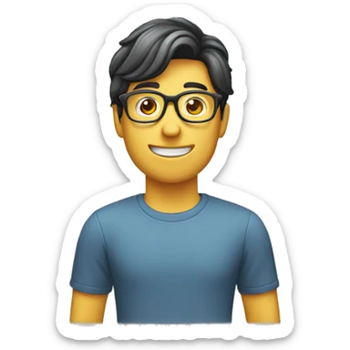 A guy with glasses and limited haie waving sticker