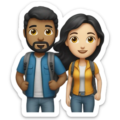 White Couple, he with beard and black hair, both have backpacks sticker