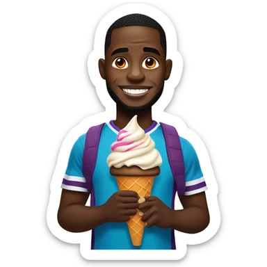 Black guy with Down syndrome wearing Labron James jersey eating icecream sticker