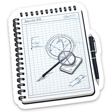 a notebook with lots of technical sketches sticker