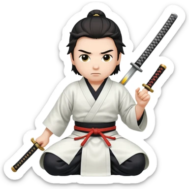 kneeling samurai in white robes sticker