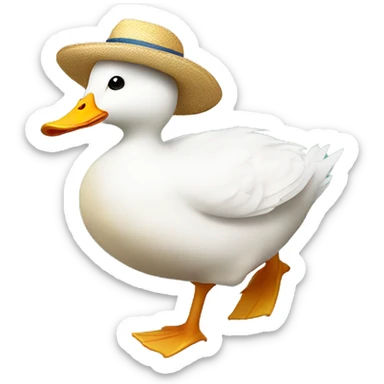 white duck with a straw hat running fat to get someone sticker