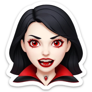 Beautiful vampire woman with back hair and red highlights showing fangs  sticker