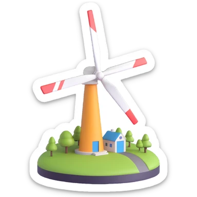 wind turbine emoji, symbolizing renewable energy and environmental care, modern emoji style sticker