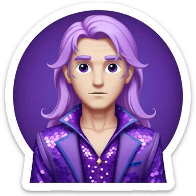 Zeus from Lore Olympus with long lilac hair, purple sequin outfit sticker