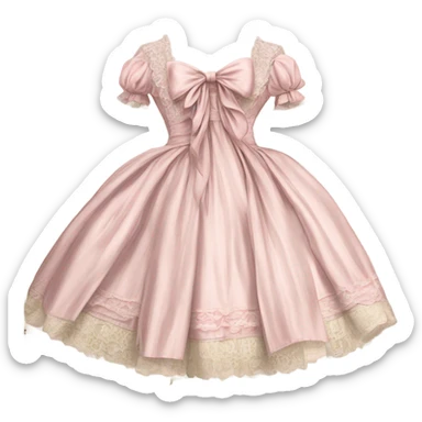 highly detailed pale pink rococo Vintage bow dress with lace and florals  sticker