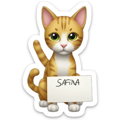 cat holding a sign with the inscription “Safina” sticker