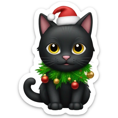 cute black cat with christmas tree sticker