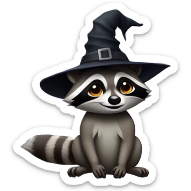 Raccoon with a witch hat on  sticker