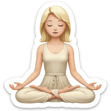 A blonde woman meditating in an ivory-colored dress sticker