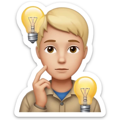 thoughtful face with a lightbulb representing understanding sticker