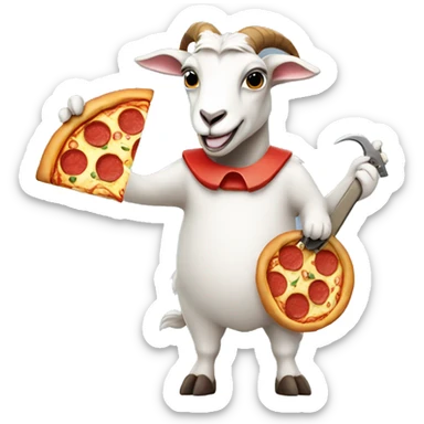 Goat holding a gun and a slice of pizza sticker