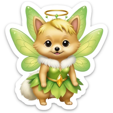 pomeranian dressed up as tinkerbell sticker