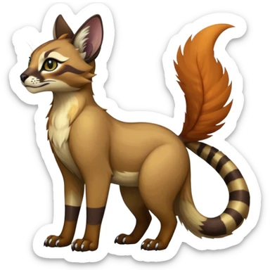 Colorful dark tropical tribal glorious iridescent divine exotic cute cool beautiful beautiful fantasy-caracal-civet-genet-sergal-vernid-Gryphon-Cacomistle-Trico-oncilla-animal-Fakémon-hybrid-fursona (full body) sticker