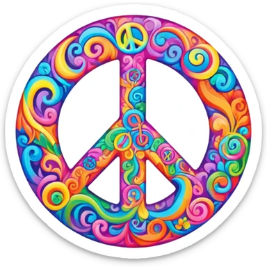 Brightly colored Psychedelic word, “Peace” sticker