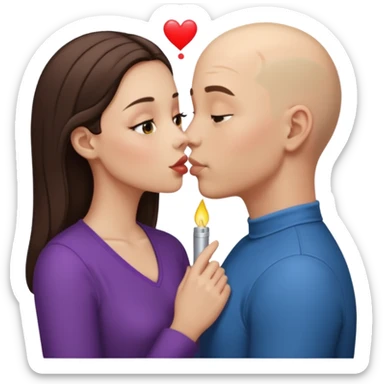 Tall Bald boy kissing a brunette girl  sticker