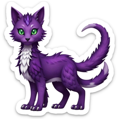 Kawaii dark edgy dark deep purplish with dark green eyes fantasy ethereal feline-vernid-sergal-fursona animal creature with a tufted tail full body with intricate markings  sticker