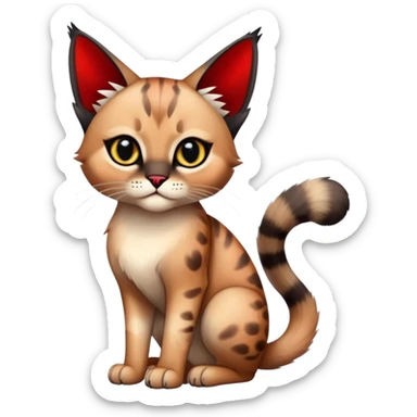 Gothic exotic Red and black and edgy and cute shiny Fantasy-Siamese-Bobcat-Caracal-Scottish-Fold-feline-Fakémon-feline-hybrid (full body) sticker
