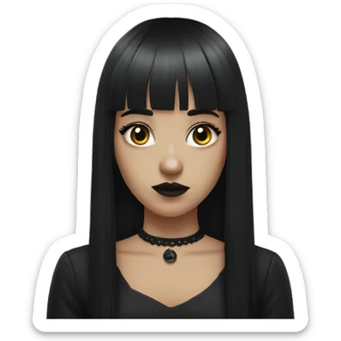 Goth girl with long black hair and bangs sticker