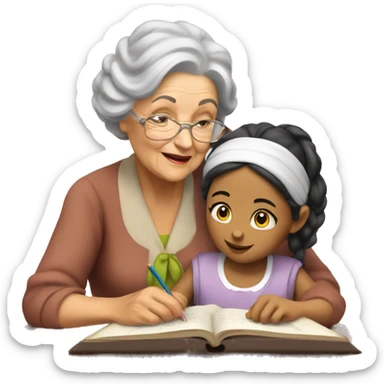 grandma tutoring little gypsy girl sticker