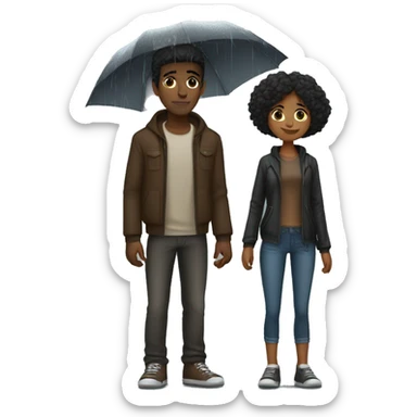 Tall brown young bf with short with gf in the heavy rain sticker