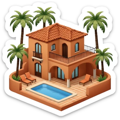 Spanish airbnb, palm trees isometric exterior sticker