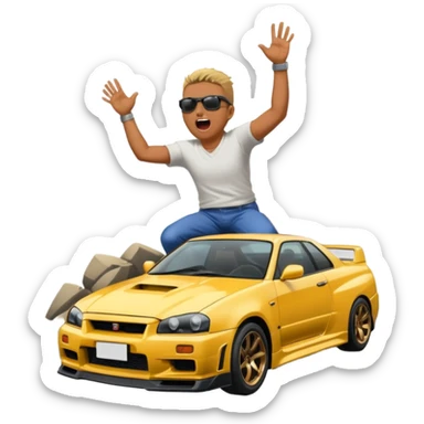 Nissan Skyline R34 Gtr Fall in CLIFF Man screaming  sticker