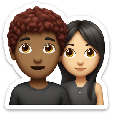 Girl dark red hair  kissing boy with dark hair mullet sticker