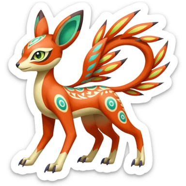 Tribal Colorful Exotic Fionbri-Kalon-Falvie-Vernid-Meloetta-Pokémon-Fakémon-Digimon-Spectrobe-hybrid-fusion, full body sticker