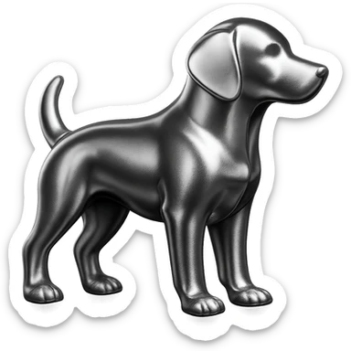               Apply a high-end, photorealistic metallic chrome material to the provided {subject}. The material should have a smooth, slightly curved surface with subtle reflections and soft shadows, resembling brushed or polished silver metal. Preserve the exact shape, proportions, and design of the original object. Set it against a solid black background (#000000) in 8K resolution. The lighting should enhance the beveled edges and reflective highlights, creating a sleek, premium finish. {subject} = dog sticker