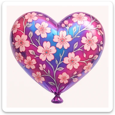 heart with sakura and silver accents sticker