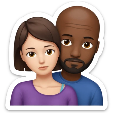 there is a white woman with short brown hair and a black man with no hair and a beard. The woman puts her head on the man's shoulder sticker