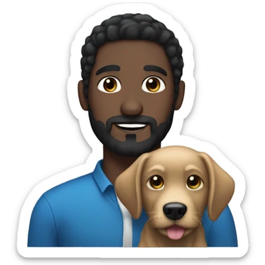 Black hair man with blue eyes beard and mustache holding black Labrador  sticker