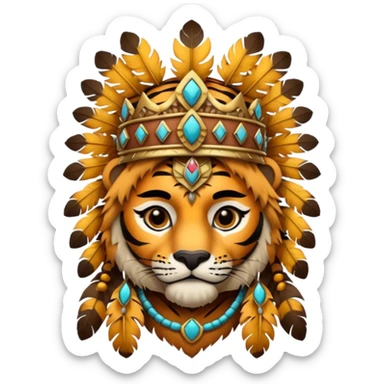 Aztec warrior in tiger pelt and feathered crown sticker