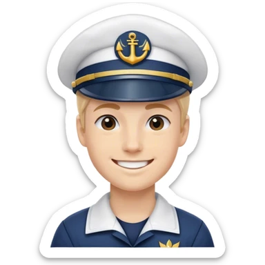 a sailor with helmet on and wearing blue uniform and smile sticker