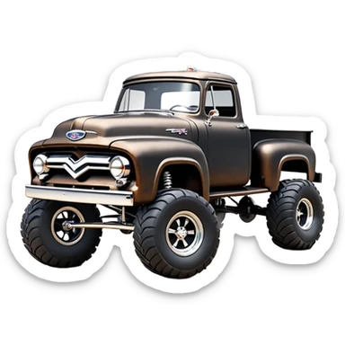 1:10 off-road lcg smoking rusting Arrma Traxxas Basher Wednesday Adam’s 1954 blackened tarnished hotrod utility streamlined anime Ford extended cab rc pickup (extra wide low-profile pin tires chrome wheels with fenders) sticker