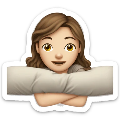 White girl brown hair lying on pillow sticker