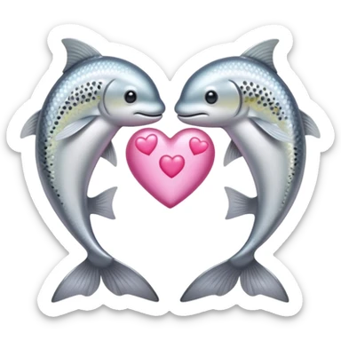two trouts with a heart between them sticker