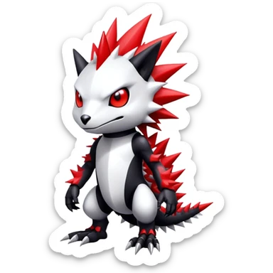 Cute cool black red white animal-Digimon-Fakémon-hybrid full body, detailed, spiky, edgy sticker