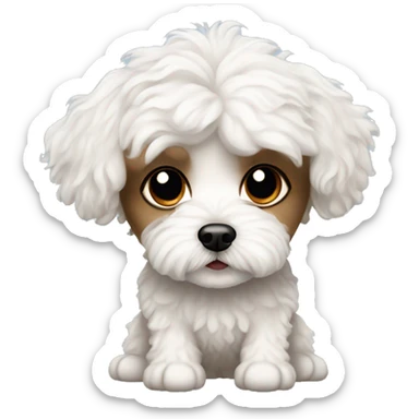 white maltipoo dog girl with brown dry tears sticker