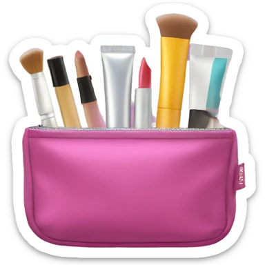 cosmetic bag with cosmetics peeking out sticker